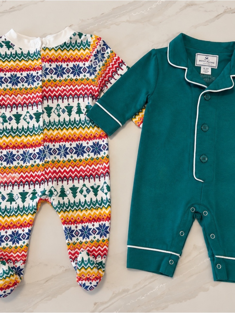 0–3M Holiday Pajama Bundle – Petit Plume + Old Navy – 2 Pieces